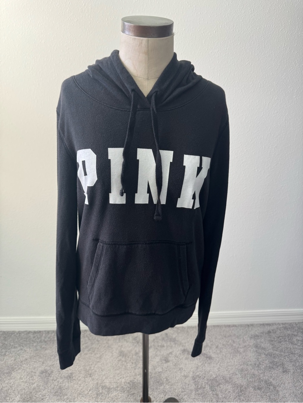 PINK Victoria's Secret Black Hoodie Sweater with White Logo